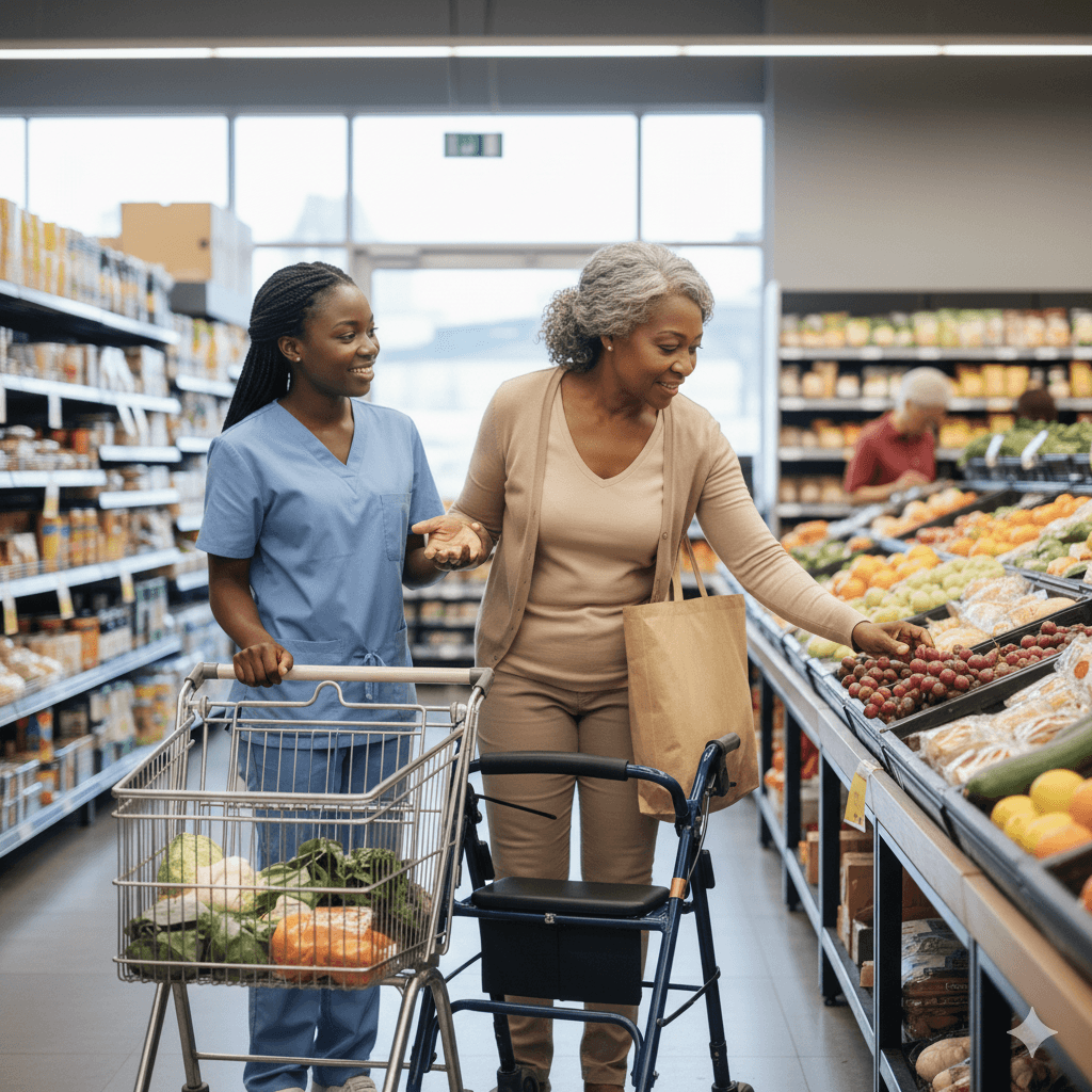 Caregiver helping with grocery shopping